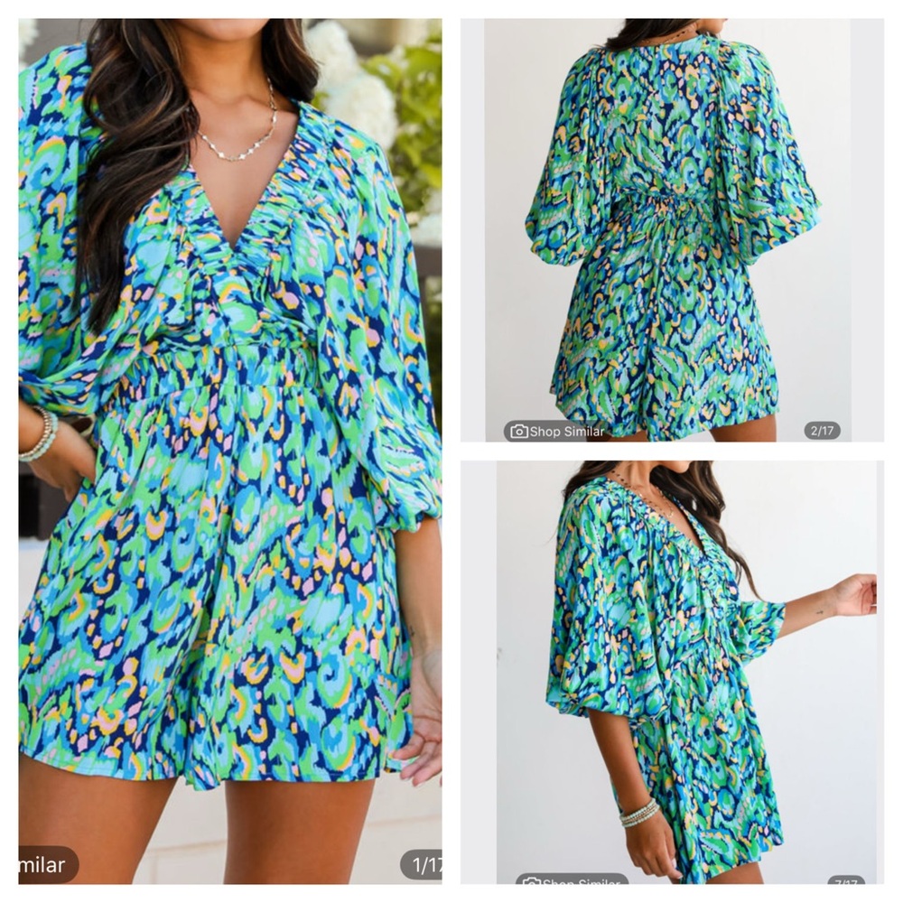 Vibrant Blue and Green Patterned Dress